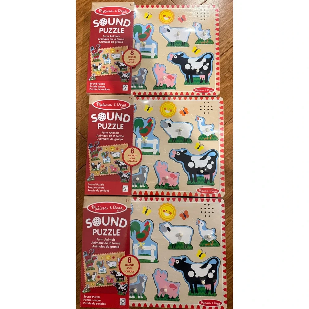 Lot of 3 Melissa & Doug Farm Animals Sound Wooden Puzzles Brand New Ages 2+ 2025